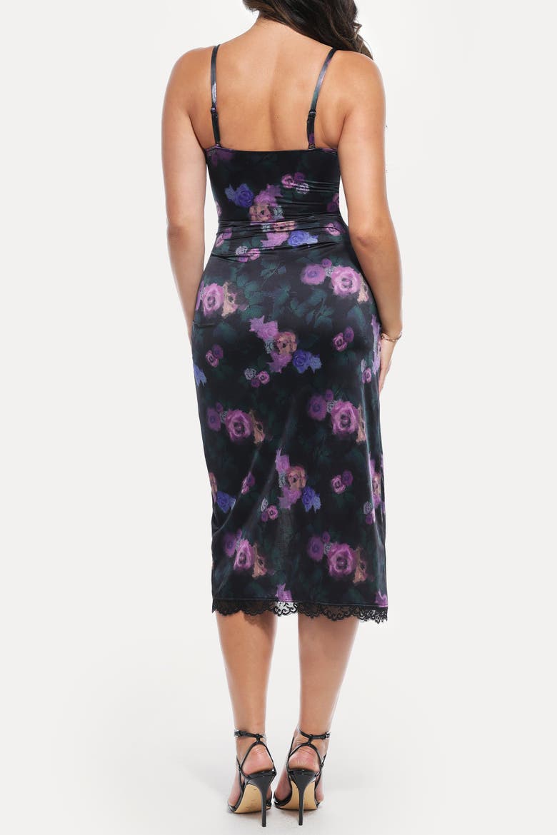 Resort-Ready Lace Trim Sculpting Floral-Print Midi Shaper Dress, Alternate, color, Nocturne Floral
