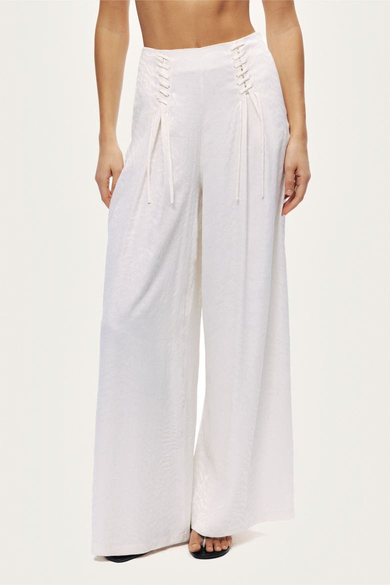 Lace Up Wide Leg Pants, Alternate, color, Ivory