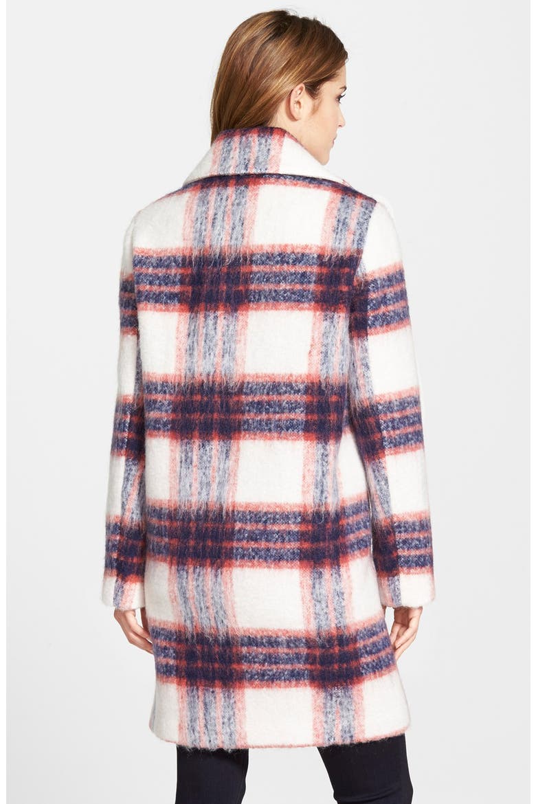 Brushed Plaid Reefer Coat, Alternate, color, NAVY PLAID