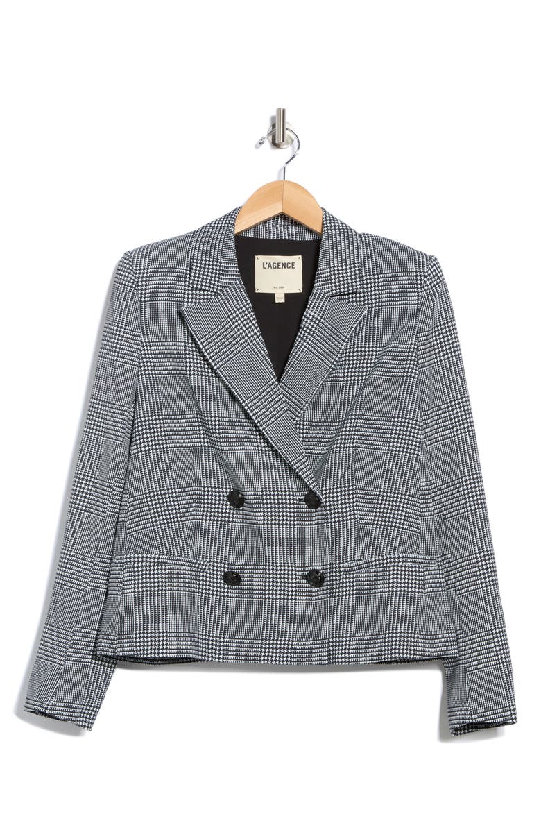 L'AGENCE Atmore Houndstooth Double Breasted Blazer, Alternate, color, White/ Black Glen Plaid