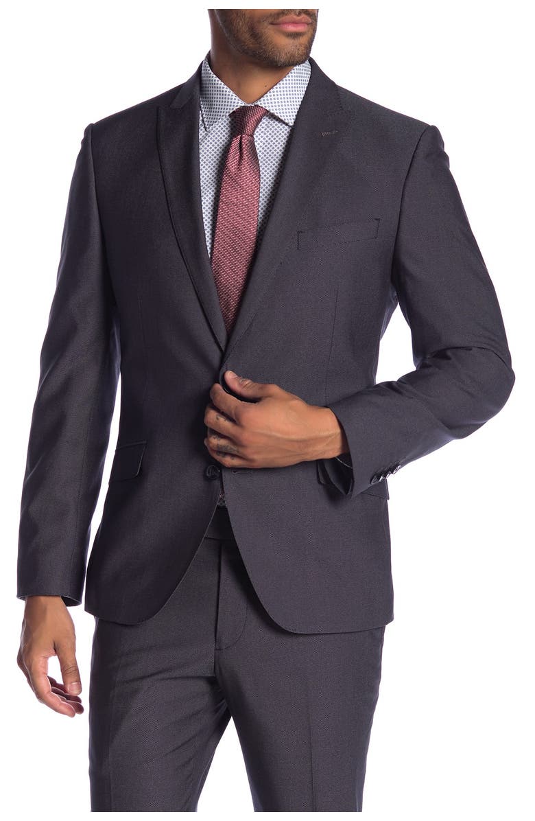 SAVILE ROW CO Lancaster Charcoal Two Button Peak Lapel Slim Fit Suit Separate Jacket, Main, color, 