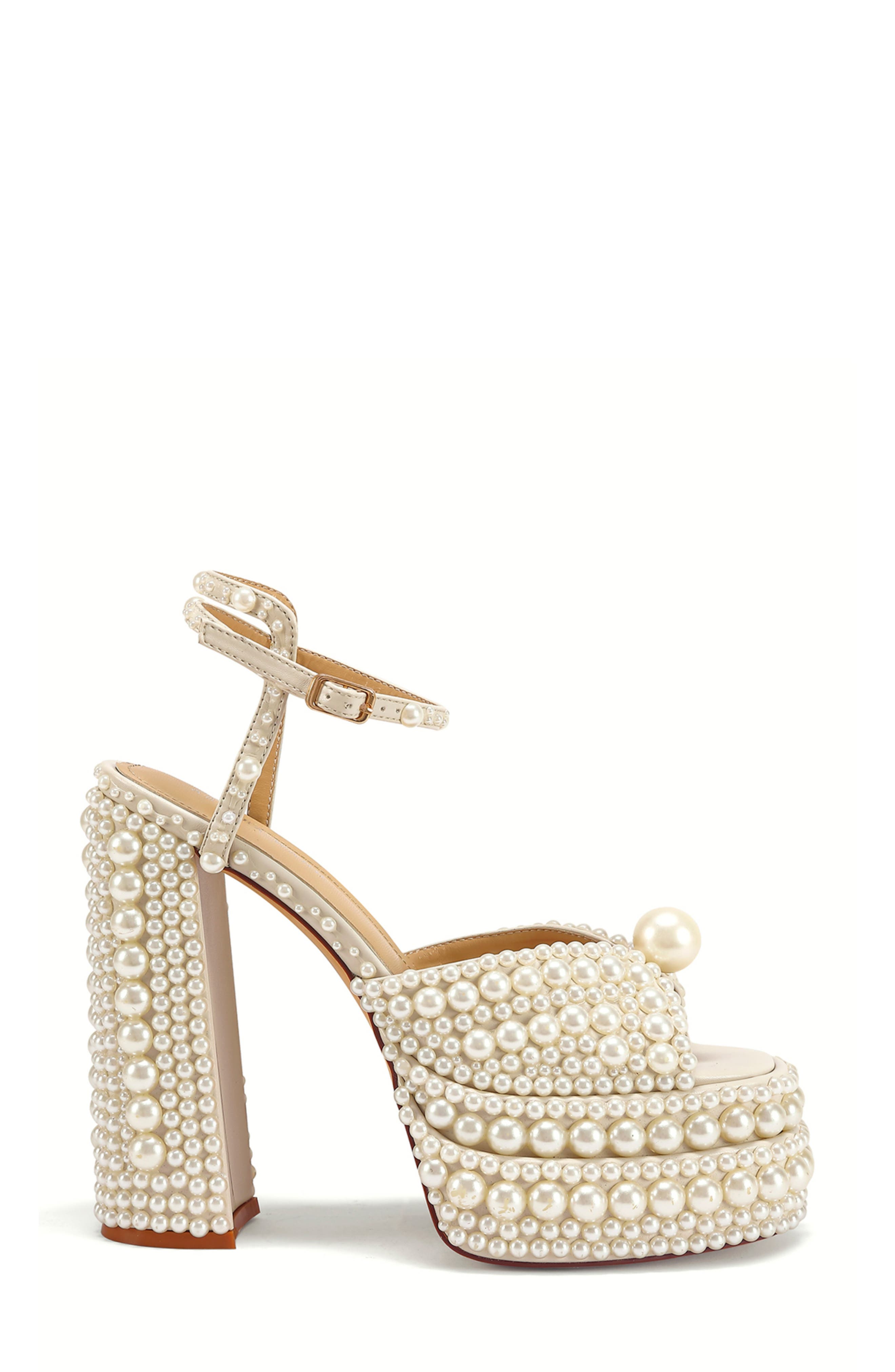 AZALEA WANG Brissa Imitation Pearl Ankle Strap Platform Sandal, Alternate, color, 