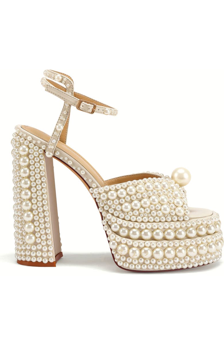 AZALEA WANG Brissa Imitation Pearl Ankle Strap Platform Sandal, Alternate, color,