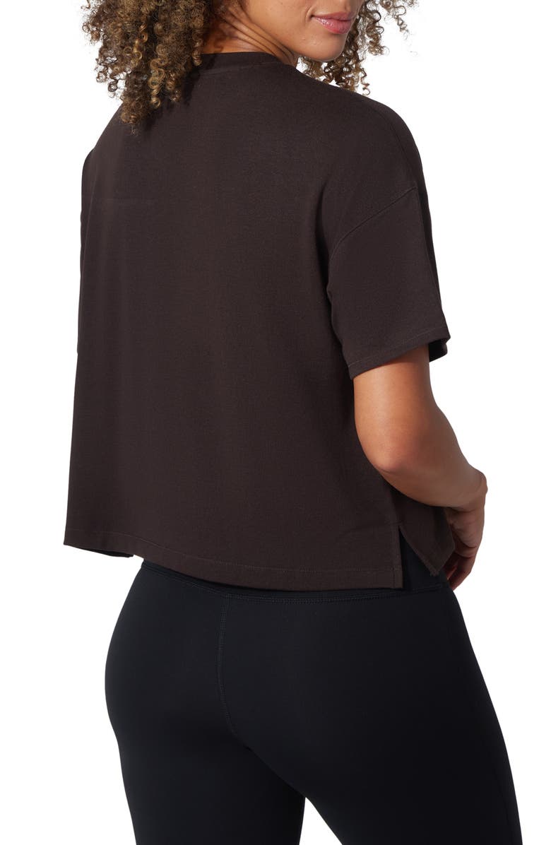 90 DEGREE BY REFLEX Peached Jersey Deluxe Boxy Cropped Tee, Alternate, color, Chocolate Mousse/ White Dove