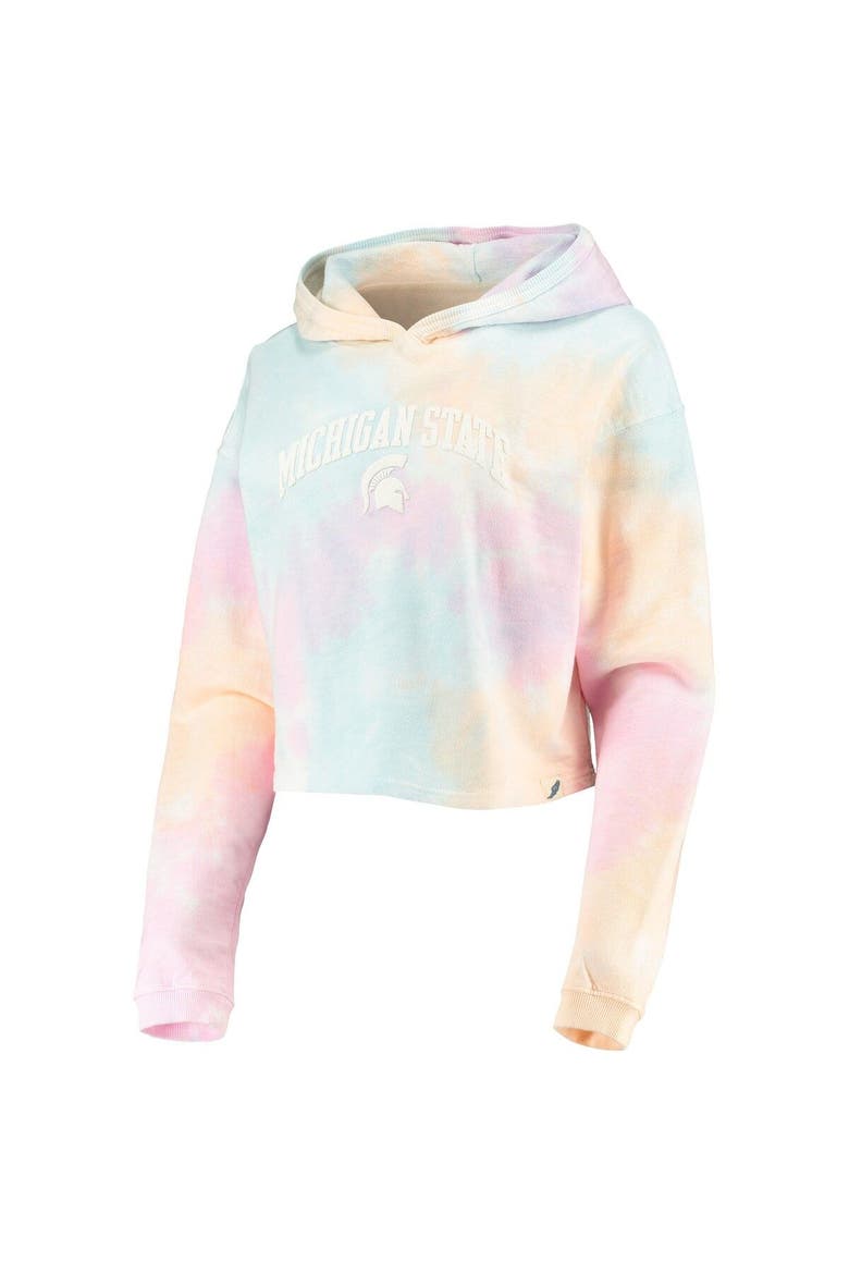 Women's League Collegiate Wear Pink/White Michigan State Spartans Tie-Dye Cropped Pullover Hoodie, Alternate, color, Pink