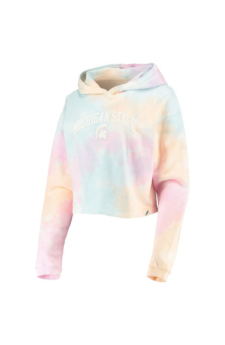 LEAGUE COLLEGIATE WEAR Women's League Collegiate Wear Pink/White Michigan State Spartans Tie-Dye Cropped Pullover Hoodie, Alternate, color,