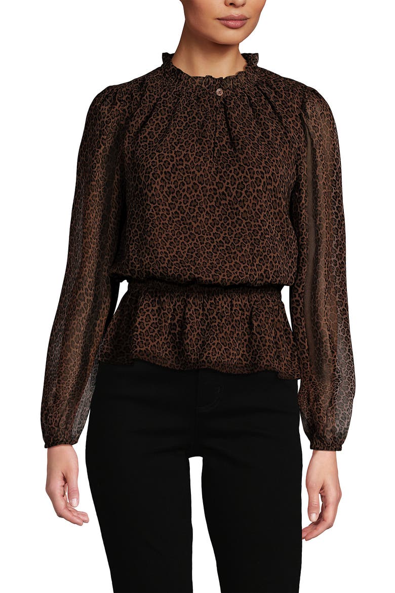 Chiffon Peplum Top, Alternate, color, Dark Clay Animal Spots