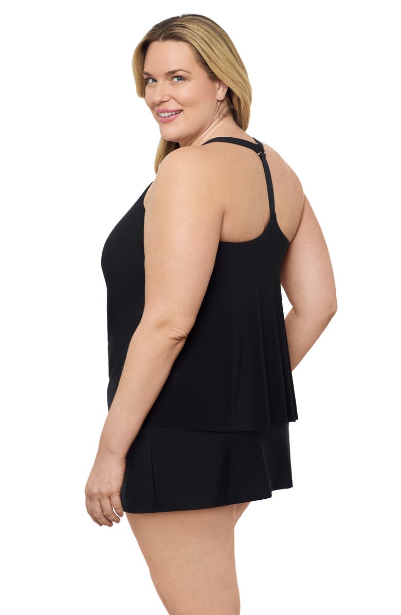 Aqua Green Plus Size Supportive Y-Back Full Coverage Tankini Swimsuit Top, Alternate, color, Black