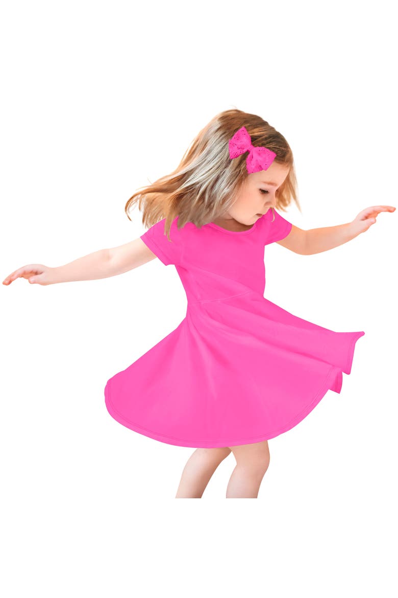 Baby Girls 100% Cotton Jersey Short SleeveTwirly Skater Dress, Main, color, Hot Pink