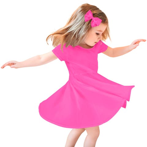 Girls 100% Cotton Jersey Short SleeveTwirly Skater Dress