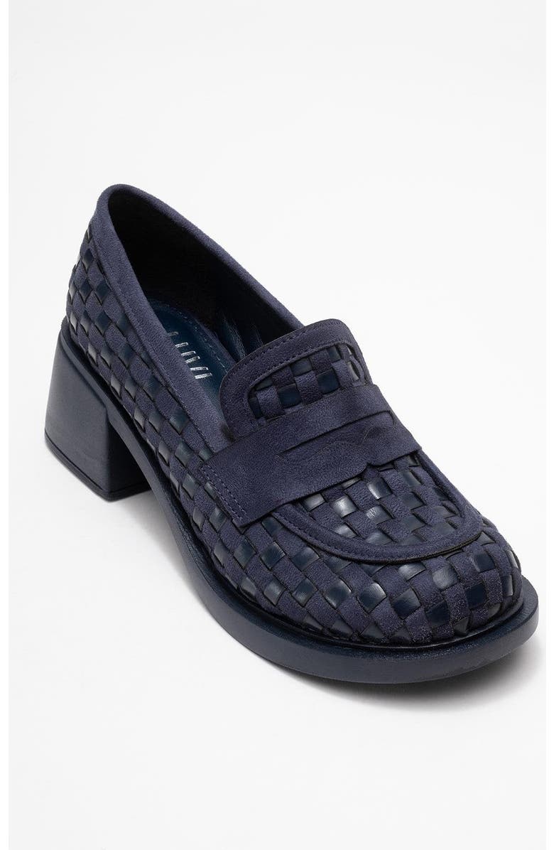 Prologue Shoes Marlon Woven Block Heel Loafer, Main, color, Navy Faux Leather