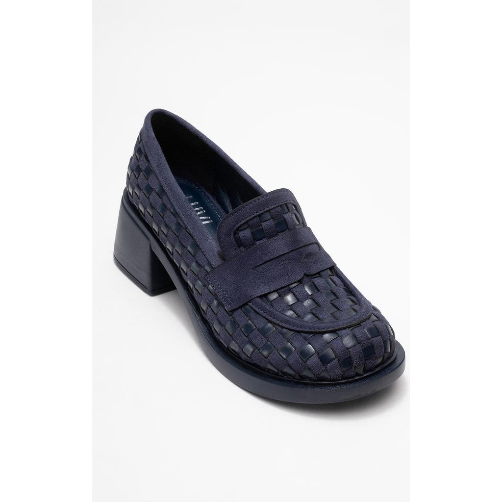 Prologue Shoes Marlon Woven Block Heel Loafer In Blue