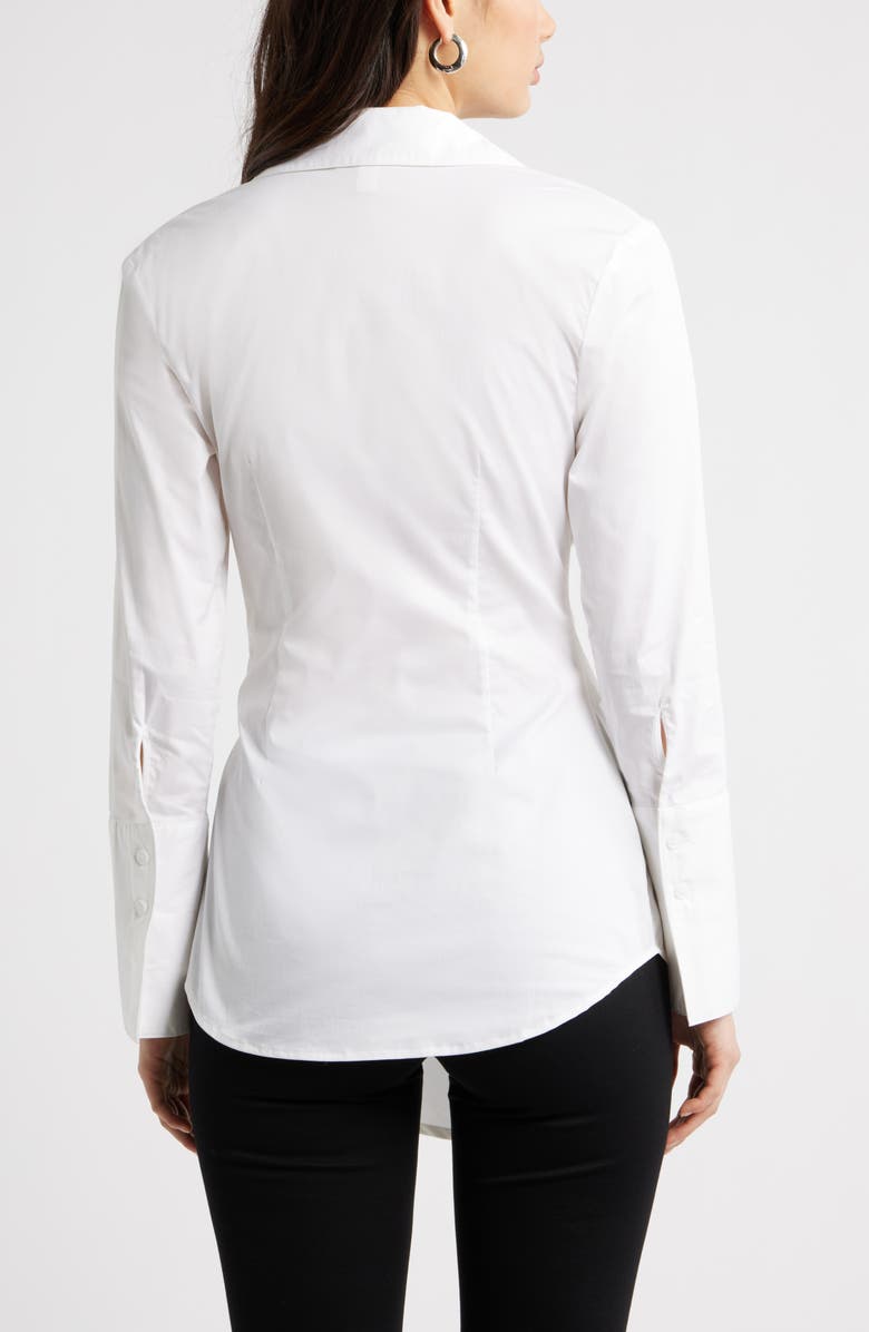 Open Edit Waist Tie Cotton Poplin Button-Up Shirt, Alternate, color, White