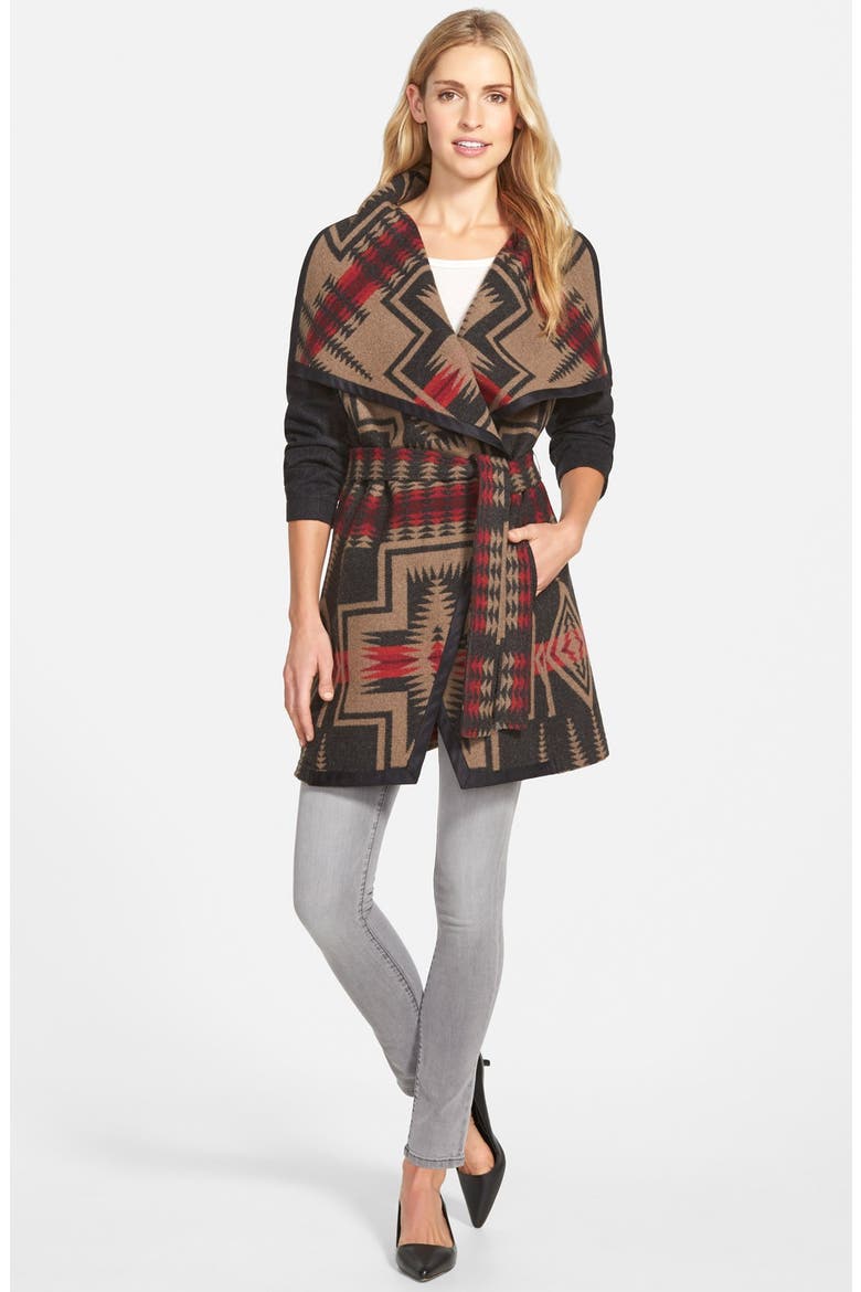 Jacquard Wool Blanket Wrap Coat, Alternate, color, GREY HARDING