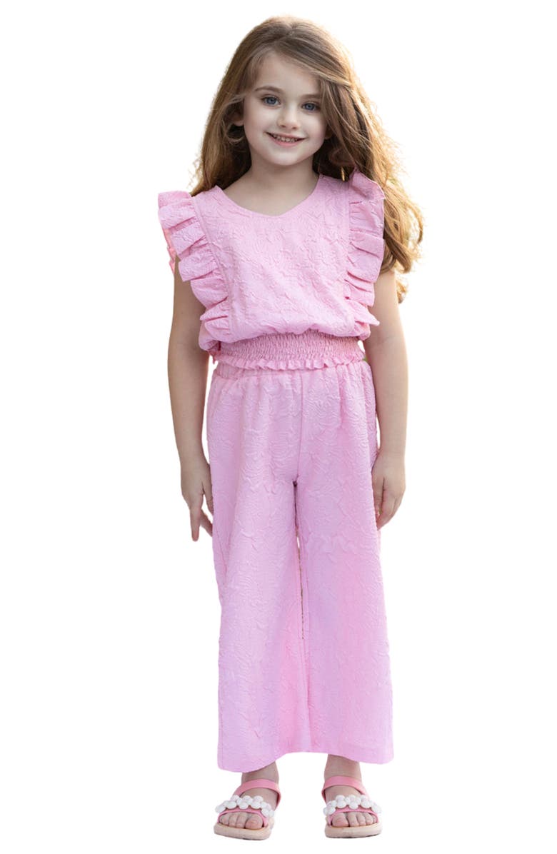 Mia Belle Girls Girls Springtime Blush Textured Top and Matching Pant Set, Main, color, Pink