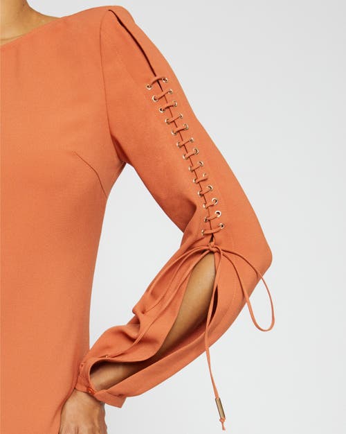 Santorelli Aries Lace-up Crepe Mini Shift Dress In Sedona Orange