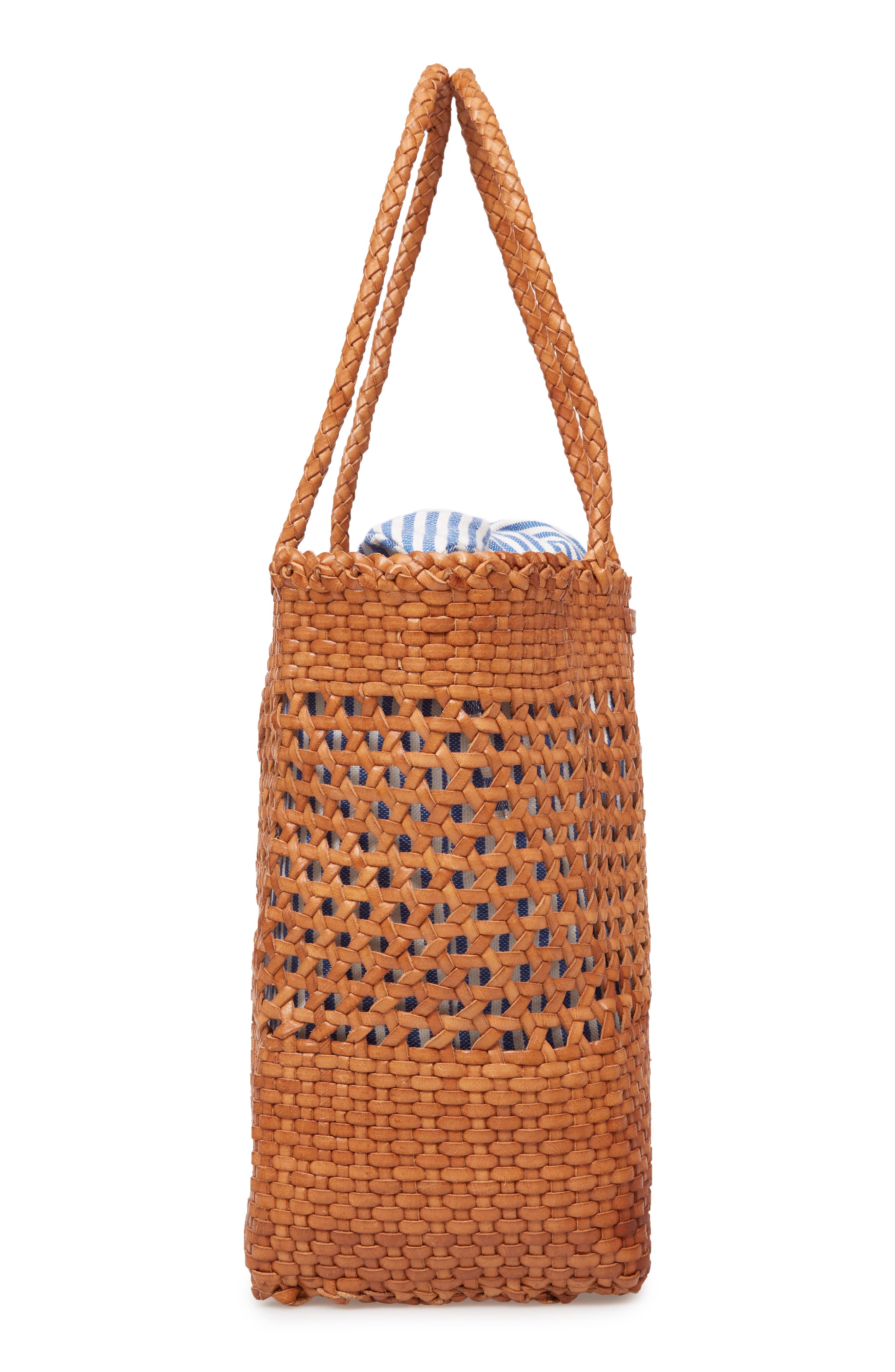 Maya Woven Leather Tote, Alternate, color, TAN/ BLUE/ CREAM
