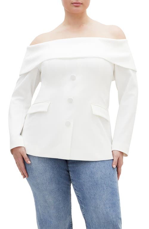 City Chic Phoenix Off the Shoulder Blazer in Ivory 
