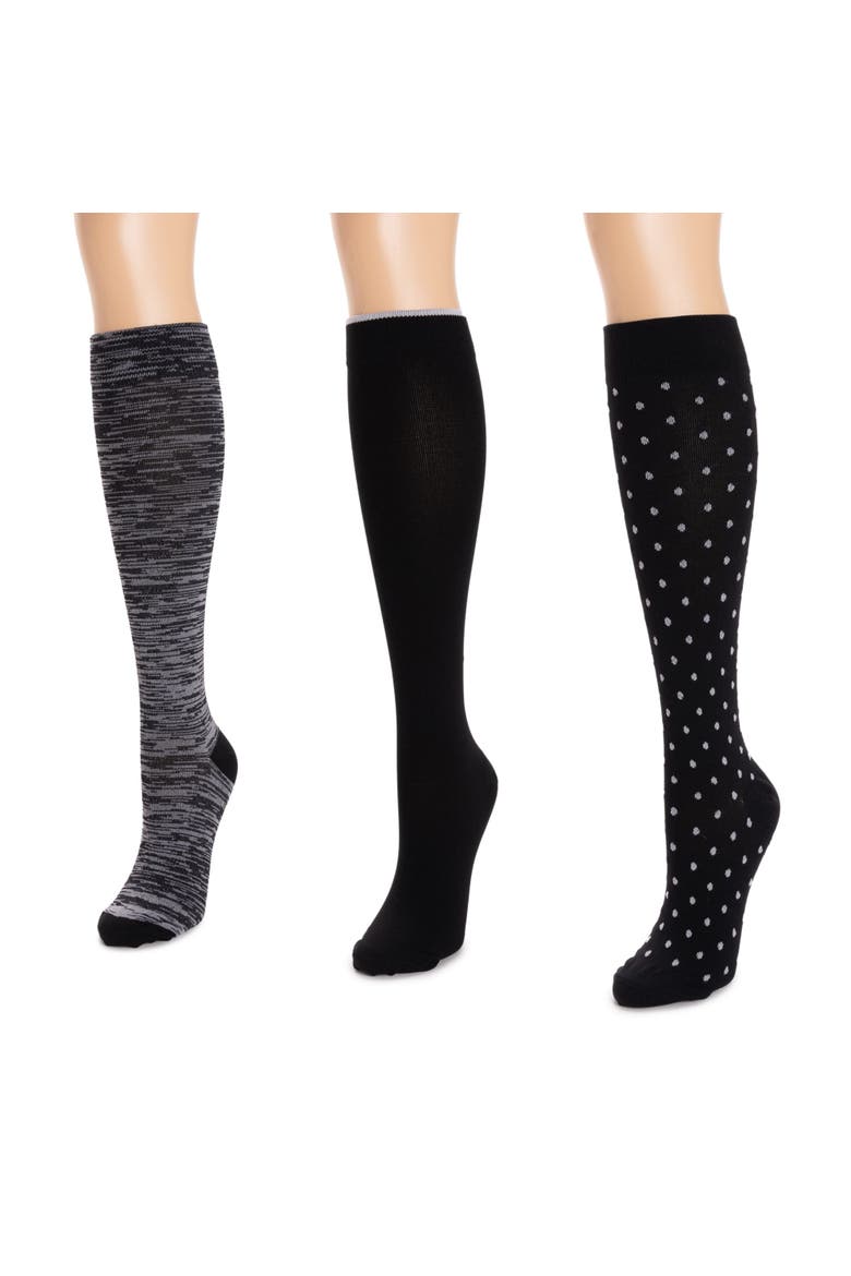 Nylon Compression Knee-High Socks 3 Pair Pack Wide Size, Alternate, color, Black Multi