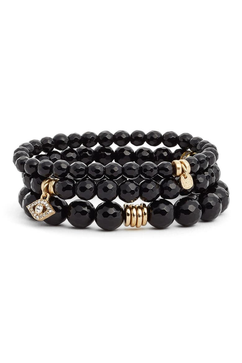 'Color Karma' Bead Stretch Bracelet, Main, color, BLACK