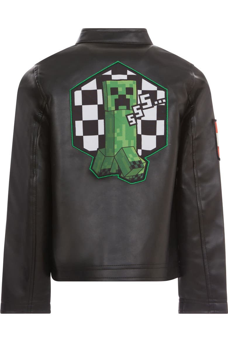 Creeper Zip-up Leather Jacket (little Kid & Big Kid), Alternate, color, Black Green Creeper