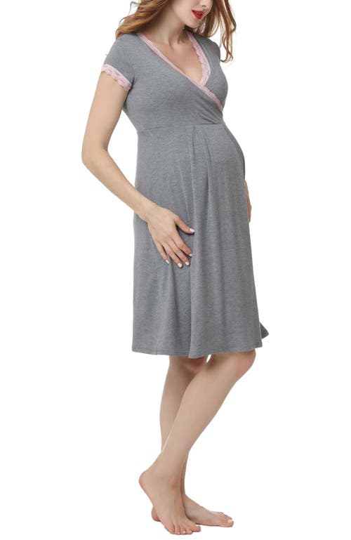 Kimi & Kai Jenny Maternity Nursing Night Gown In Dark Heather Gray