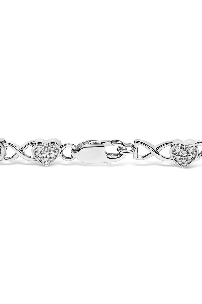 Silver Diamond Accent Heart Link Bracelet - 7.25", Alternate, color, White