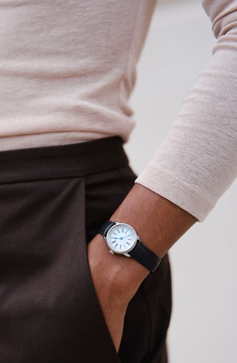 March Hare Watches The Harriet Petite Vintage Watch, Alternate, color, Silver Watch - Black Strap