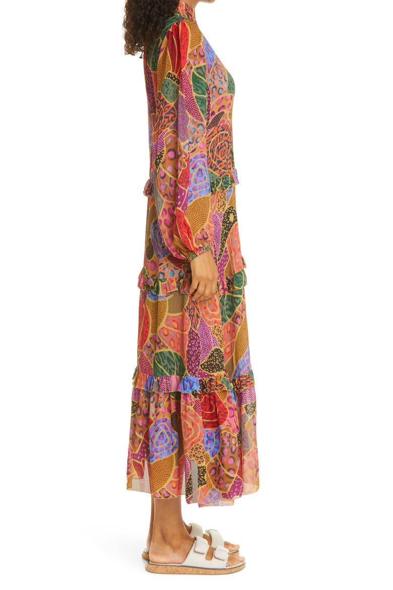 Hidden Animals Mock Neck Long Sleeve Tiered Dress, Alternate, color, HIDDEN ANIMALS