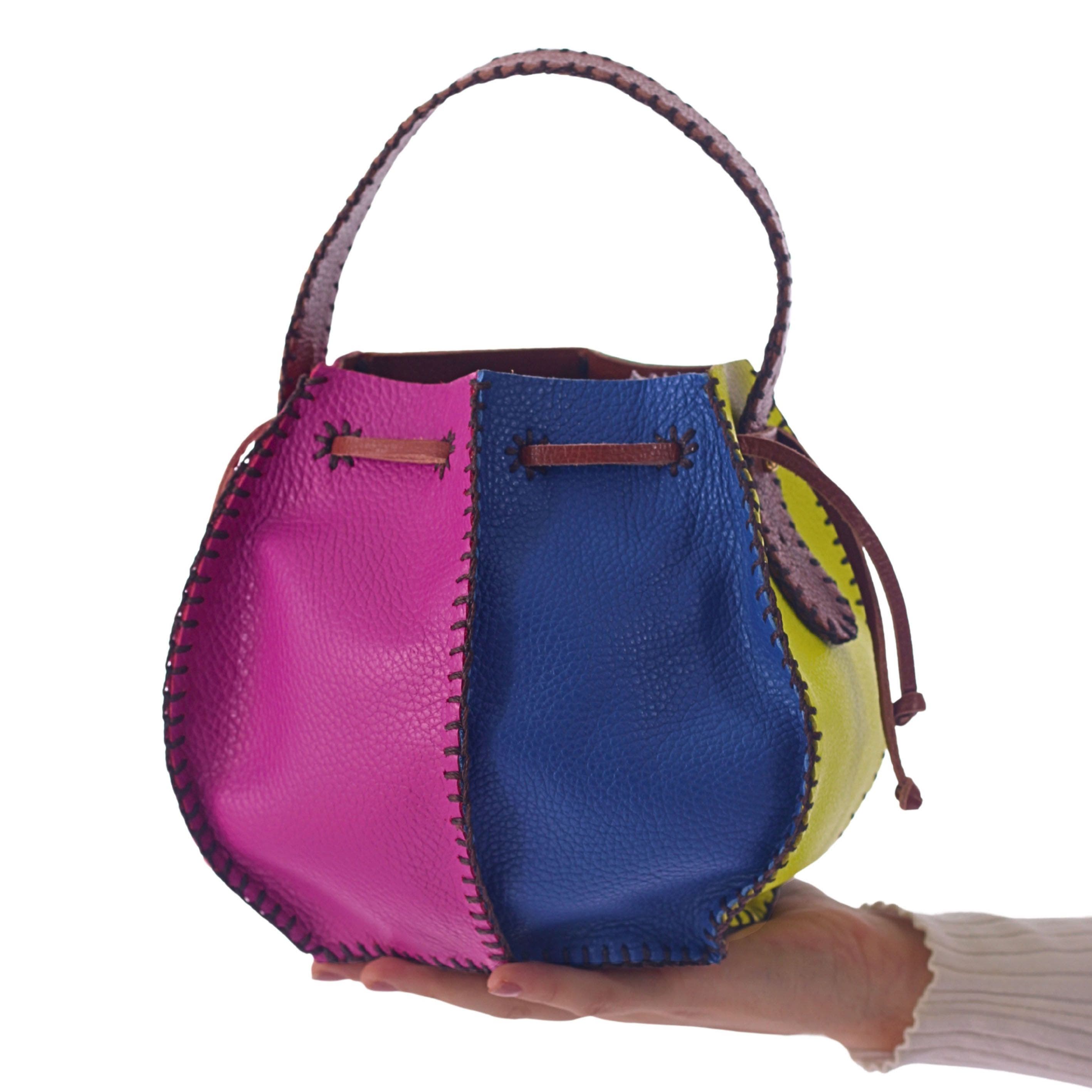 Tall Bucket Top Grain Leather Bag, Alternate, color, Rainbow