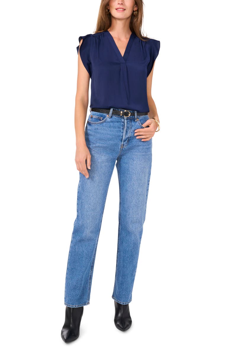 Ruffle Sleeve Satin Top, Alternate, color, CLASSIC NAVY
