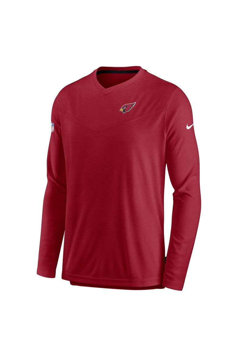 Men's Nike Cardinal Arizona Cardinals Sideline Coach Chevron Lock Up Long Sleeve V-Neck Performance T-Shirt, Alternate, color, Cardinal