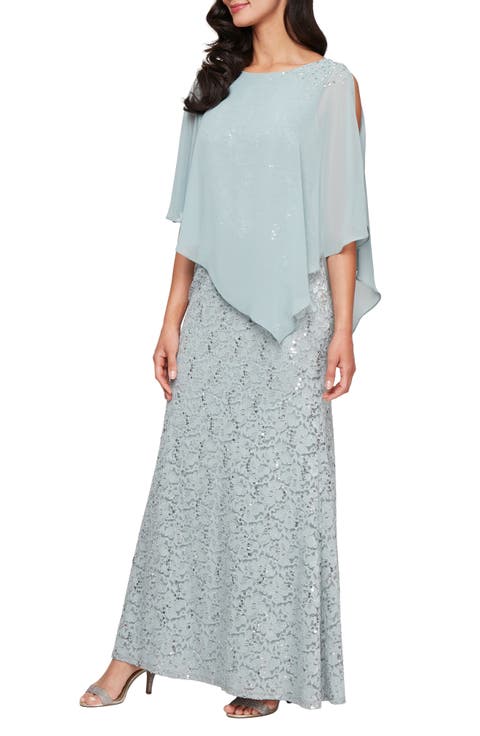 Sequin Lace Capelet Dress (Petite)