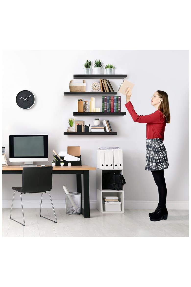 24" x 9" Set of 4 Floating Wall Shelves, Alternate, color, BLACK