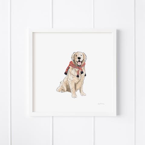 Preppy Golden Retriever Framed Museum Quality 12" x 12" Art Print