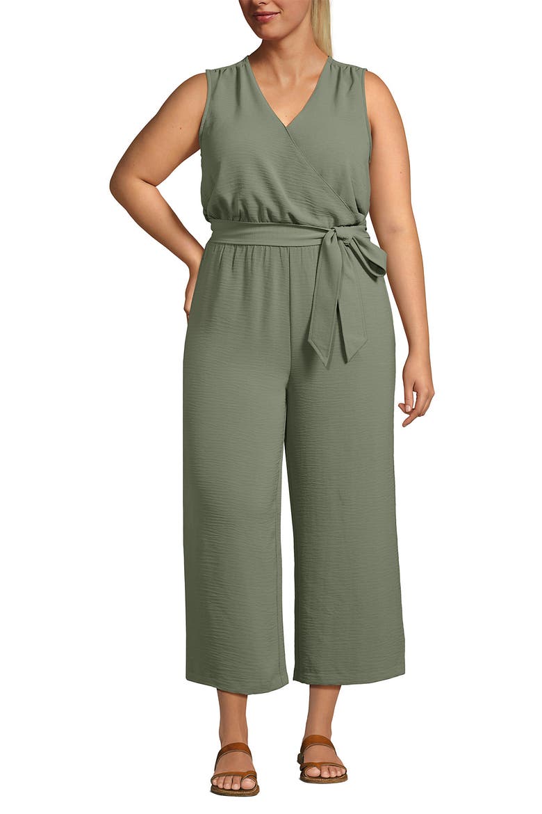 Plus Size Sleeveless Creaseless Wrap Jumpsuit, Main, color, Sage