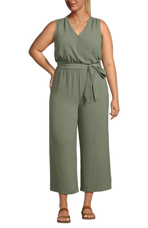 Plus Size Sleeveless Creaseless Wrap Jumpsuit
