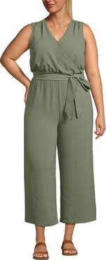 Lands' End Sleeveless Creaseless Wrap Jumpsuit with Smocked Waist