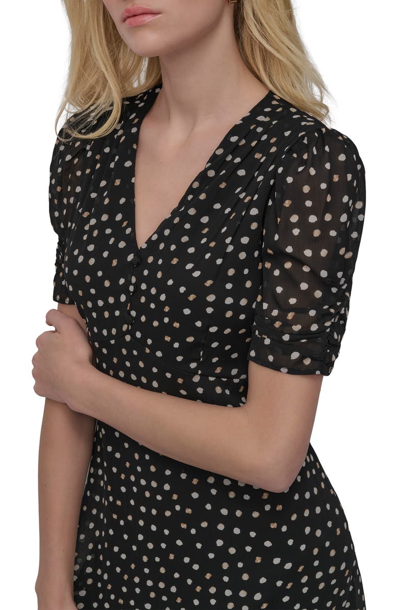 DKNY Polka Dot V-Neck Short Sleeve Fit & Flare Dress, Alternate, color, 