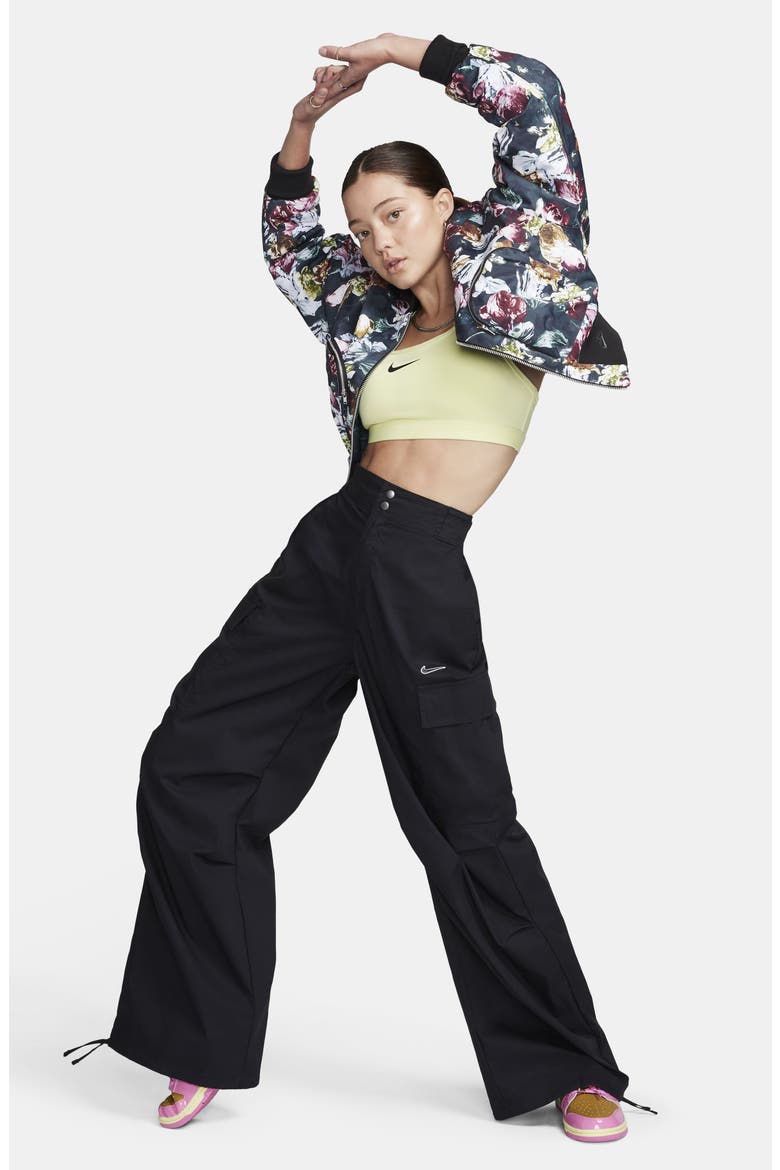 High Waist Woven Cargo Pants, Alternate, color, BLACK