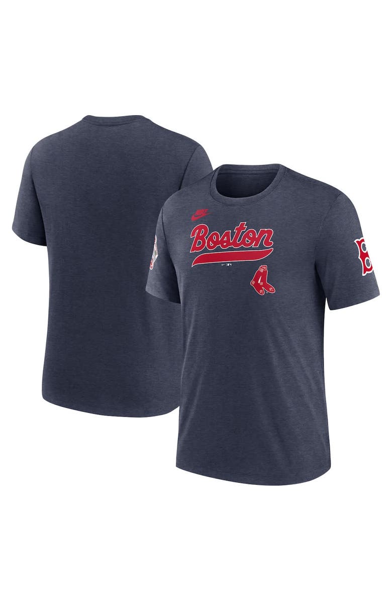 Nike Men's Nike Heather Navy Boston Red Sox Cooperstown Collection Eras Tri-Blend T-Shirt, Alternate, color,