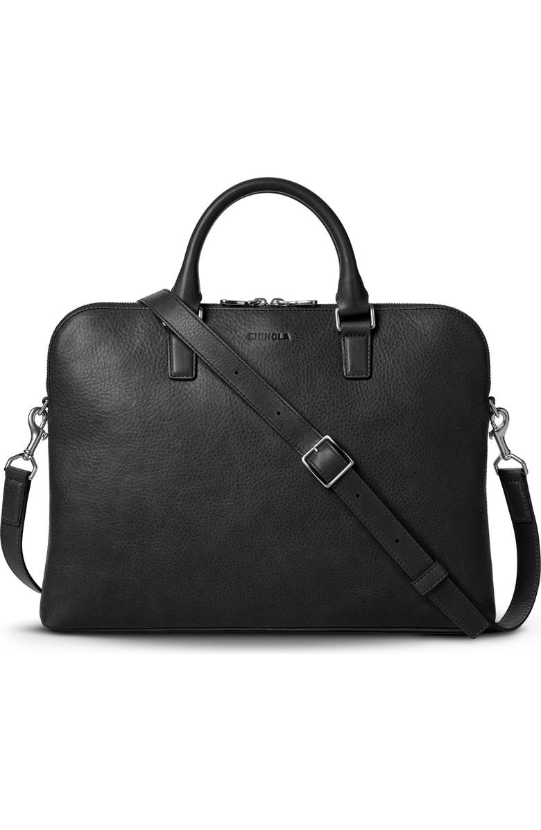 Shinola Portfolio Leather Briefcase, Main, color, Black