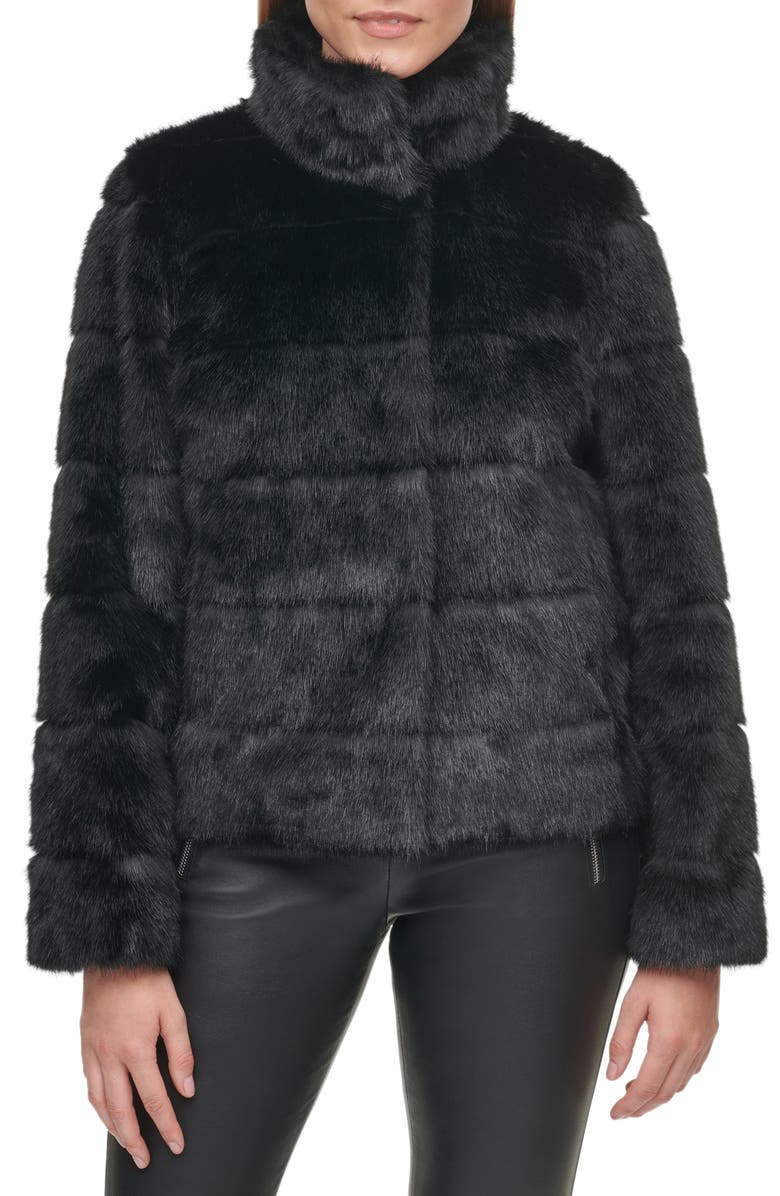 KARL LAGERFELD PARIS Grooved Faux Fur Jacket, Main, color, 
