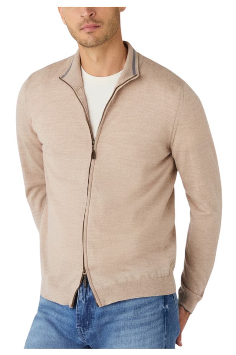 Dalton Full Washable Merino Zip Sweater, Main, color, Flax/Gray Tipping