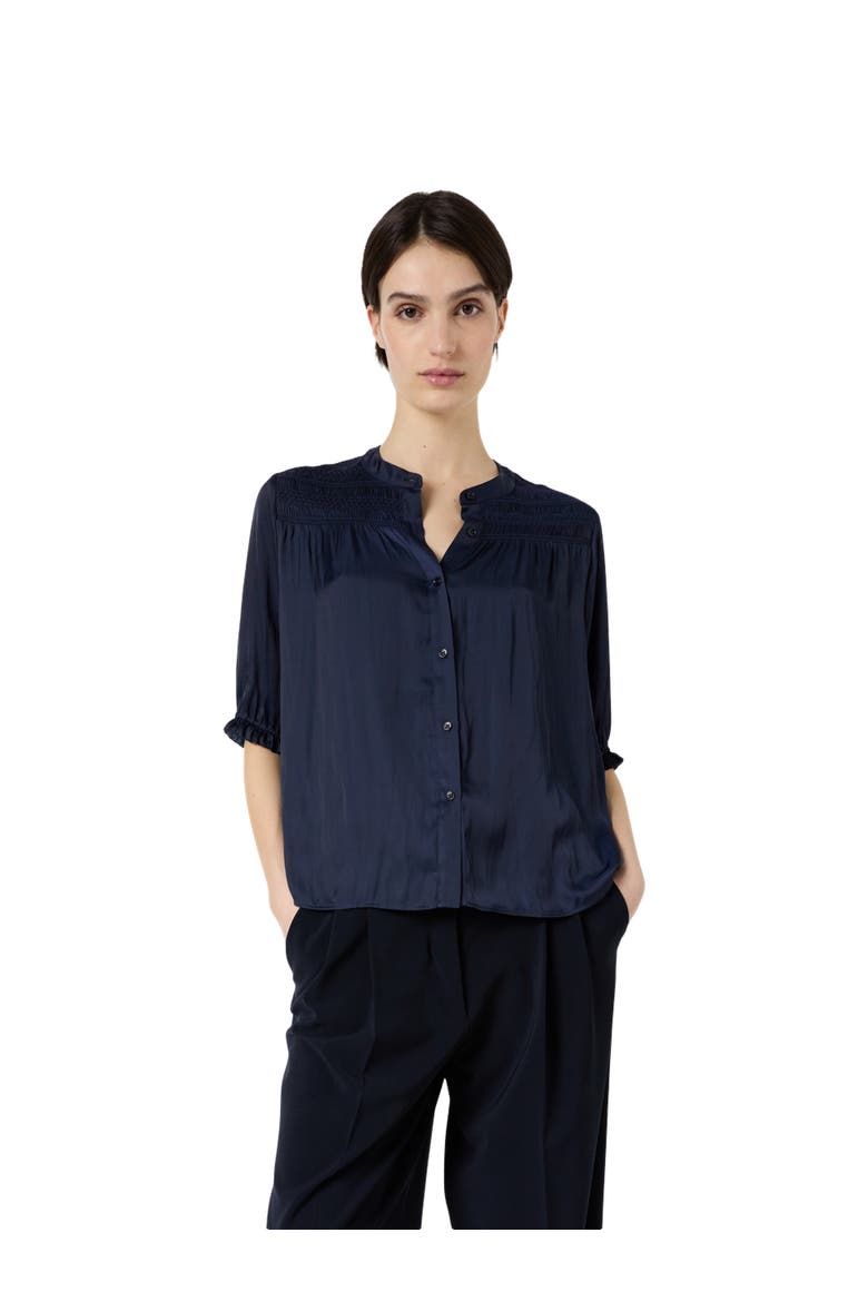 Catrine Satin Shirt With Mandarin Collar, Main, color, Navy Blue