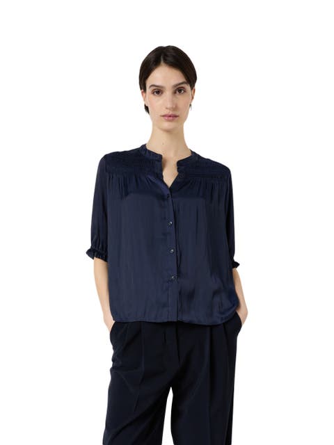Catrine Satin Shirt With Mandarin Collar