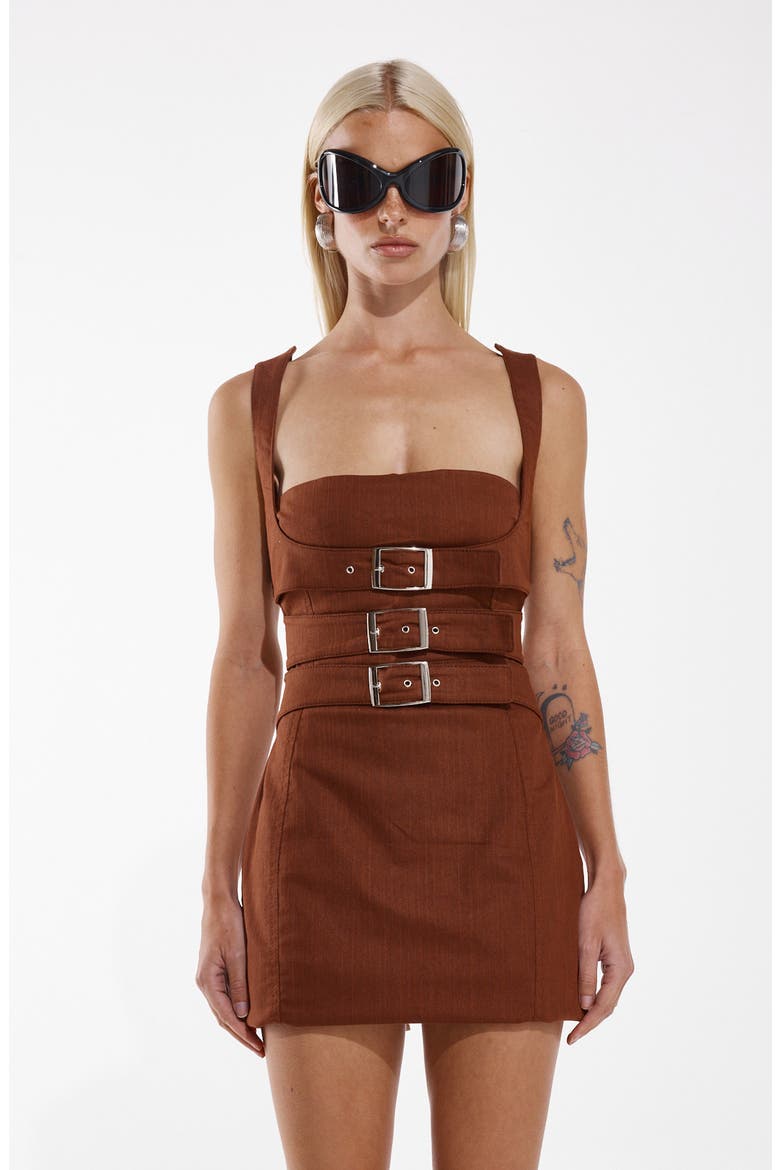 Cindy Harness Strap Minidress, Alternate, color, RUST