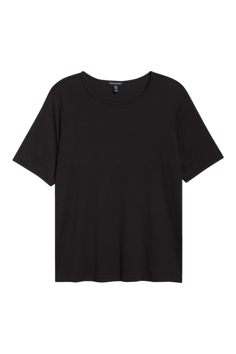 Rib Knit Stretch Organic Cotton Crewneck Top, Alternate, color, BLACK