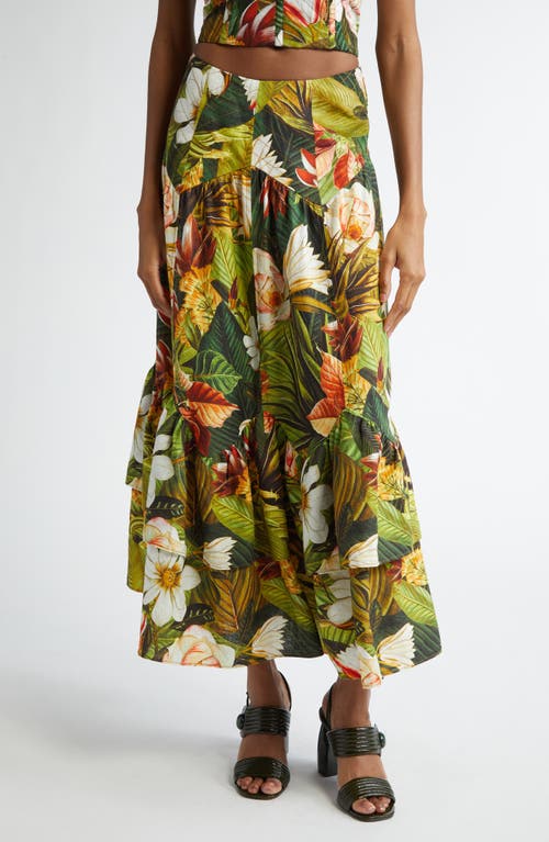 Farm Rio Botanical Forest Asymmetric Yoke Midi Skirt Botanical Forest Multicolor In Botanical Forest Mul