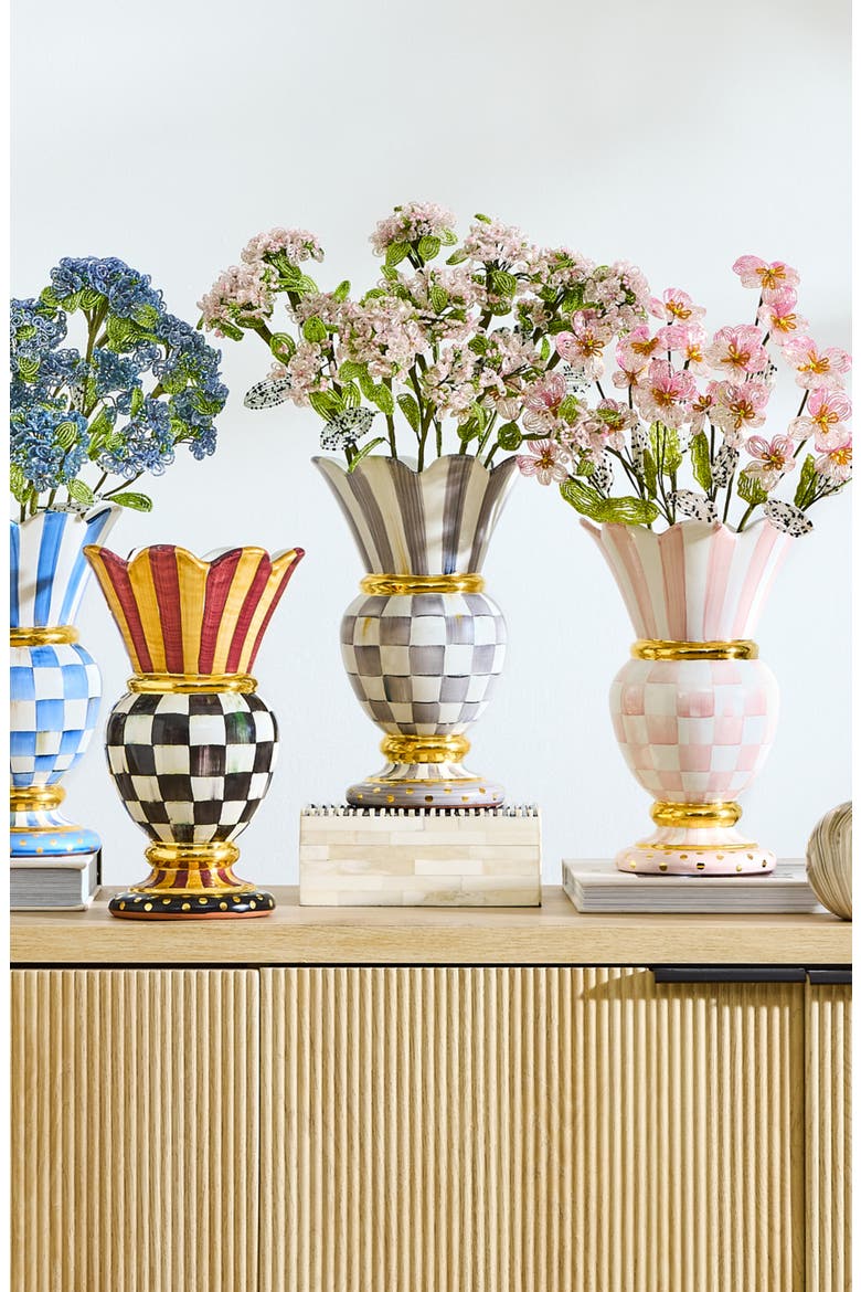 Sterling Check Great Ceramic Vase, Alternate, color, GREY/ WHITE